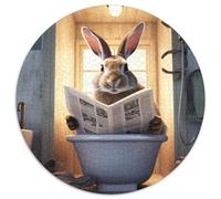 Puzzle Lapin lisant Un Journal 1000 pièces Puzzle Rond 1000 pièces pour Adultes Idéal pour la décoration intérieure, Les Anniversaires, Les Vacances et Les Cadeaux 67,5 x 67,5 cm