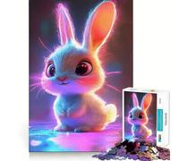 Puzzle Lapin Lumineux Néon pour Adolescents 1000 Pièces Renforce la Mémoire Anti-Stress Décoration Murale aux Bords Nets (50x75cm)