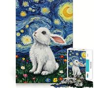 Puzzle Lapin Nuit Étoilée 1000 Pièces Jeu de Puzzle Difficile pour Adultes Jeu Intelligent et Amusant Découpe précise Cadeau Artistique 38x52cm