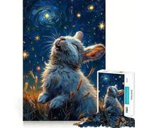Puzzle Lapin Nuit Étoilée 1000 Pièces pour Adultes Stimule la Mémoire Détend l'esprit Bordure Précise Liste de Souhaits du Père Noël 50x75cm