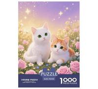 Puzzle Lapins 1000 Pièces en Carton pour Adultes Jeu D’activité Intérieure Puzzle Deux Chats Mer Fleurs Cadeau Famille Décoration Intérieure 70x50cm/1000pcs