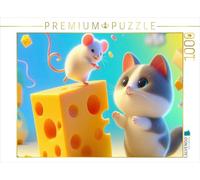 Puzzle · Le Chat et la Souris partagent Un généreux Morceau de Fromage, Une | image rare d'harmonie dans le monde animal · Animaux en peluche… · 1000 pièces · Format assemblé 64 × 48 cm · CALVENDO Puzzle