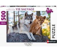 Puzzle Le Lion Et Loup 500 Pieces - Nathan - Puzzle Animaux Sauvages