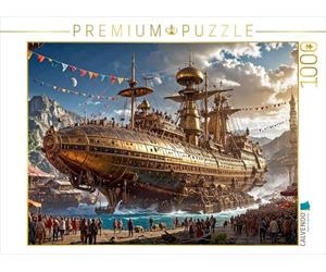 Puzzle · Le Navire de croisière Brass Sunrise Lors de la journée Portes | ouvertes · Steampunk Dans l'espace avec du laiton · 1000 pièces · Format assemblé 64 × 48 cm · CALVENDO Puzzle