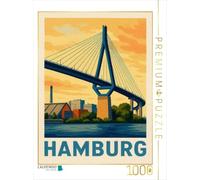 Puzzle · Le Pont de Köhlbrand Le Soir | Un instant urbain à la lueur chaleureuse du port · 1000 pièces · Format assemblé 64 × 48 cm · CALVENDO Puzzle