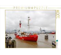 Puzzle · Le récif de Borkum dans Le Port Industriel | Le bateau-phare Borkumriff en route vers le port d'Emden · 1000 pièces · Format assemblé 64 × 48 cm · CALVENDO Puzzle