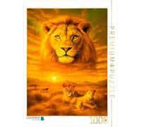 Puzzle · Le Roi de la Savane - Lion Magique en Double Exposition | Portrait de lion avec paysage africain · 1000 pièces · Format assemblé 64 × 48 cm · CALVENDO Puzzle