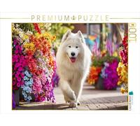 Puzzle · Le samoyède en été | Promenade dans la mer de fleurs · 1000 pièces · Format assemblé 64 × 48 cm · CALVENDO Puzzle