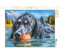 Puzzle · Le Setter Gordon dans l'eau | Nager dans le lac · 1000 pièces · Format assemblé 64 × 48 cm · CALVENDO Puzzle