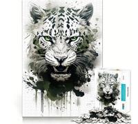 Puzzle Léopard Aquarelle 1000 Pièces Découpe Laser pour Un Ajustement Parfait Activité de Partage en Famille (38x26cm)