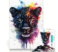 Puzzle Léopard Aquarelle 1000 Pièces Jeu de Construction Focus Zero Gap Activité Récompensatrice pour Les Jours de Pluie (38x26cm)
