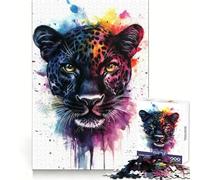 Puzzle Léopard Aquarelle 1000 Pièces pour Adultes Stimulation Mentale Passe-Temps Confortable Assemblage Précis Cadeau de Vacances (38x52cm)
