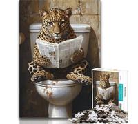Puzzle Léopard aux Toilettes, 1 000 pièces, pour Adultes et Adolescents, pour Tuer Le Temps en Vacances, avec des pièces de Formes aléatoires entièrement emboîtables, 38x26cm