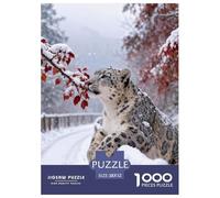 Puzzle Léopard des Neiges 1000 Pièces pour Enfants Et Adultes, Jeu Ludique Et Instructif, Puzzle Feuilles Rouges Neigeuses, Home Decor, Cadeau Enfant 52x38cm/1000pcs