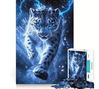 Puzzle Léopard des neiges avec éclair 1000 pièces pour Adultes, Jeu de réflexion, Divertissement paisible, pièce de Collection aux découpes soignées (38x26cm)
