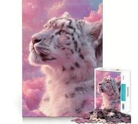 Puzzle Léopard des neiges dans Les Nuages Roses pour Adultes, 1000 pièces, pour stimuler la mémoire, Jeu de Groupe, Assemblage du Motif, Surprise de Noël (38x26cm)