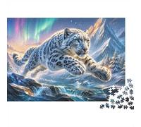 Puzzle léopard des neiges et Aurore boréale de 1000 pièces pour Adultes | 38x26cm Superbe léopard des neiges sous une aurore boréale, parfait pour une activité immersive et décorative