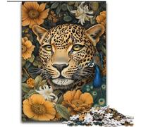 Puzzle Léopard Doré pour Adultes 1000 Pièces, Jeux Éducatifs DIY avec Affiche et Fiche de Questions Assorties 14 Ans et Plus (26x38cm)