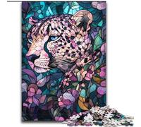 Puzzle Léopard en vitrail 1000 pièces pour Adultes et Adolescents Un défi à relever, mais Amusant et Humoristique Cadeau d'anniversaire, décoration Murale 26x38cm
