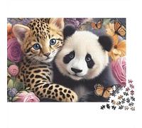 Puzzle Léopard et Panda 1000 Pièces Puzzle pour Adultes Arrière-Plan Floral 70x50cm/1000pcs