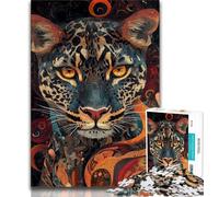 Puzzle Léopard Flamme pour Adultes 1000 Pièces, Jouets Éducatifs Jeux Anti-Stress Convient pour Décoration de Bureau 38x26cm