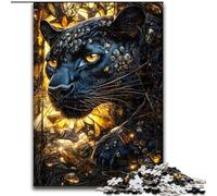 Puzzle Léopard Noir Doré 1000 pièces pour Adultes et Adolescents, Assemblage de Motifs, à Offrir en Cadeau à Toute la Famille, adapté aux Enfants de 14 Ans et Plus (50x75cm)