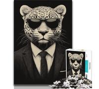 Puzzle Léopard Noir et Blanc 1000 pièces pour Adultes, Jeu Stimulant, idéal comme Cadeau pour Toute la Famille 38x26cm