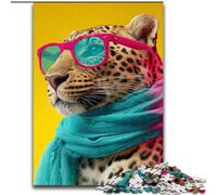 Puzzle Léopard Portant Un Foulard 1000 pièces pour Adultes et Adolescents, Cadeau d'anniversaire idéal pour Un Moment de détente, décoration Murale pour Les 14 Ans et Plus (50x75cm)