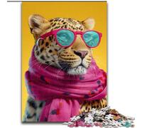 Puzzle Léopard Portant Un Foulard pour Adolescents, 1000 pièces, Jeux de détente pour renforcer l'amour Entre Couples (50x75cm)