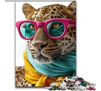 Puzzle Léopard Portant Une Écharpe 1000 Pièces pour Adultes, à partir de 14 Ans, Casse-tête Jeux Familiaux Cadeaux d'anniversaire de Noël (50x75cm)