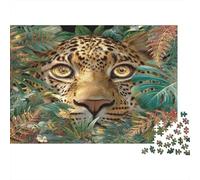 Puzzle Léopard pour Adultes,1000pcs (75x50cm),Jeu ÉduChatif,décoration De La Maison,Yeux dorés, Jungle Tropicale