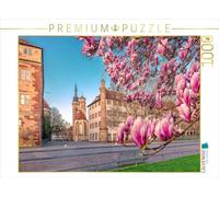 CALVENDO Puzzle Fleur de Magnolia à Stuttgart et Église Collégiale | 1000 pièces Taille de la Pose 64 x 48 cm Puzzle Photo pour des Heures heureuses