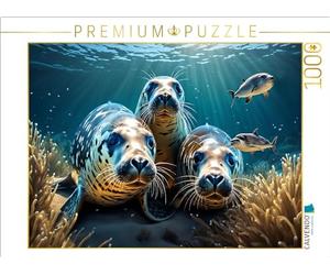 Puzzle · Les phoques dans Leur Territoire sous-Marin | Des phoques coquins · 1000 pièces · Format assemblé 64 × 48 cm · CALVENDO Puzzle