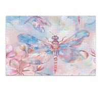 Puzzle libellules aux teintes pastel roses pour adultes - Puzzle de 1000 pièces - Décoration artistique animale personnalisée - Puzzle unique pour adultes - Cadeaux d'éléphants blancs - 75 x 50 cm