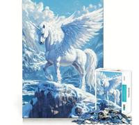 Puzzle Licorne Ailée en Hiver 1000 Pièces Jeu de Réflexion Amusant Conception sans Espace Emboîtement Parfait pour Les Réunions de Famille (50x75cm)