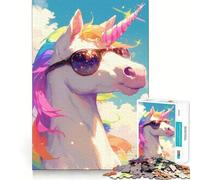 Puzzle Licorne Arc-en-Ciel avec Lunettes de Soleil 1000 Pièces pour Adolescents Jeu de Logique Découpe Précise Collection Art (38x26cm)