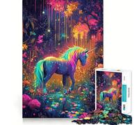Puzzle Licorne Arc-en-Ciel dans Forêt Enchantée 1000 Pièces Cadre Difficile Améliore la Mémoire, Détend l'esprit, Cadeau Élégant (38x52cm)