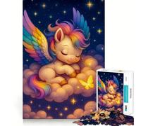 Puzzle Licorne Arc-en-Ciel Endormie sur Nuage 1000 Pièces pour Adolescents Améliore la Mémoire et Loisirs Découpe Solide Cadeau de Noël 38x26cm