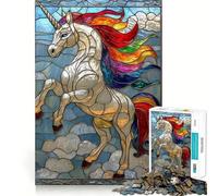 Puzzle Licorne Arc-en-Ciel Vitrail 1000 Pièces Puzzle Adultes Jeu de Réflexion Image Douce et Détendue Assemblage Joli Cadeau (50x75cm)