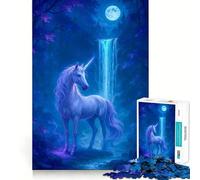 Puzzle Licorne au Clair de Lune près d'une Cascade,1000 pièces,pour Adolescents,entraînement de mémoire,Jeu Amusant,Propre,Assemblage sans Couture,activité de Groupe relaxante en intérieur (38x26cm)