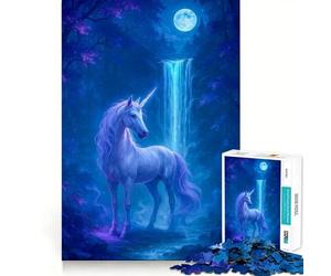 Puzzle Licorne au Clair de Lune près d'une Cascade,1000 pièces,pour Adolescents,entraînement de mémoire,Jeu Amusant,Propre,Assemblage sans Couture,activité de Groupe relaxante en intérieur (38x26cm)