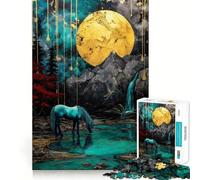 Puzzle Licorne au Lac sous la Lune 1000 Pièces Jeu de Création et de Démarche Pièces Robustes et Faciles à Voyager pour Les Dépenses (38x52cm)