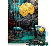 Puzzle Licorne au Lac sous la Lune 1000 Pièces pour Adolescents Jeu Stimulant Mental Assemblage Solide et Sécurisé Activité Familiale Amusante en Soirée (38x26cm)