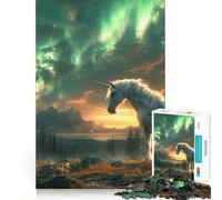 Puzzle Licorne Aurores Boréales Jeu de 1000 pièces Découpe de Haute précision Activité Manuelle Défi cérébral interactif pour la Maison (38x26cm)