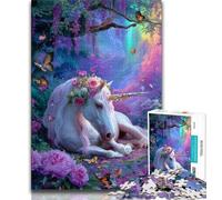 Puzzle Licorne Blanche 1000 Pièces pour Adolescents, Anti-Stress, Vacances à la Maison, avec Affiche et Fiche de Questions Assorties (75x50cm)