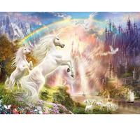 Puzzle Licorne Blanche au Bord du fleuve et Le Chateau Fort et Arc en Ciel - 500 Pieces - Set Puzzle Paysage Monde feerique + Carte Tigre