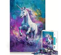 Puzzle Licorne Blanche Courante pour Adultes,1000 Pièces,Jeu de Stimulation Cérébrale,Taille Uniforme,Pièces Précises, pour Les Voyages (50x75cm)