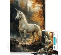 Puzzle Licorne Blanche dans la Forêt pour Adolescents 1000 Pièces Jeu Développant l'esprit Jeu Taille Uniforme Pièces Précises Activité Amusante en Famille Le Soir (38x52cm)