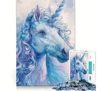 Puzzle Licorne Blanche et Bleue 1000 Pièces Jeu Amusant Technologie de Découpe Laser Avancée Jouet de Loisirs d'Intérieur pour Les Fêtes (50x75cm)