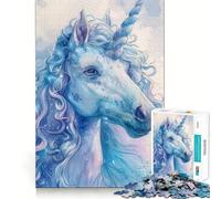 Puzzle Licorne Blanche et Bleue 1000 Pièces Jeu de réflexion Découpe de Haute précision Défi Amusant pour Passer Le Temps (38x52cm)